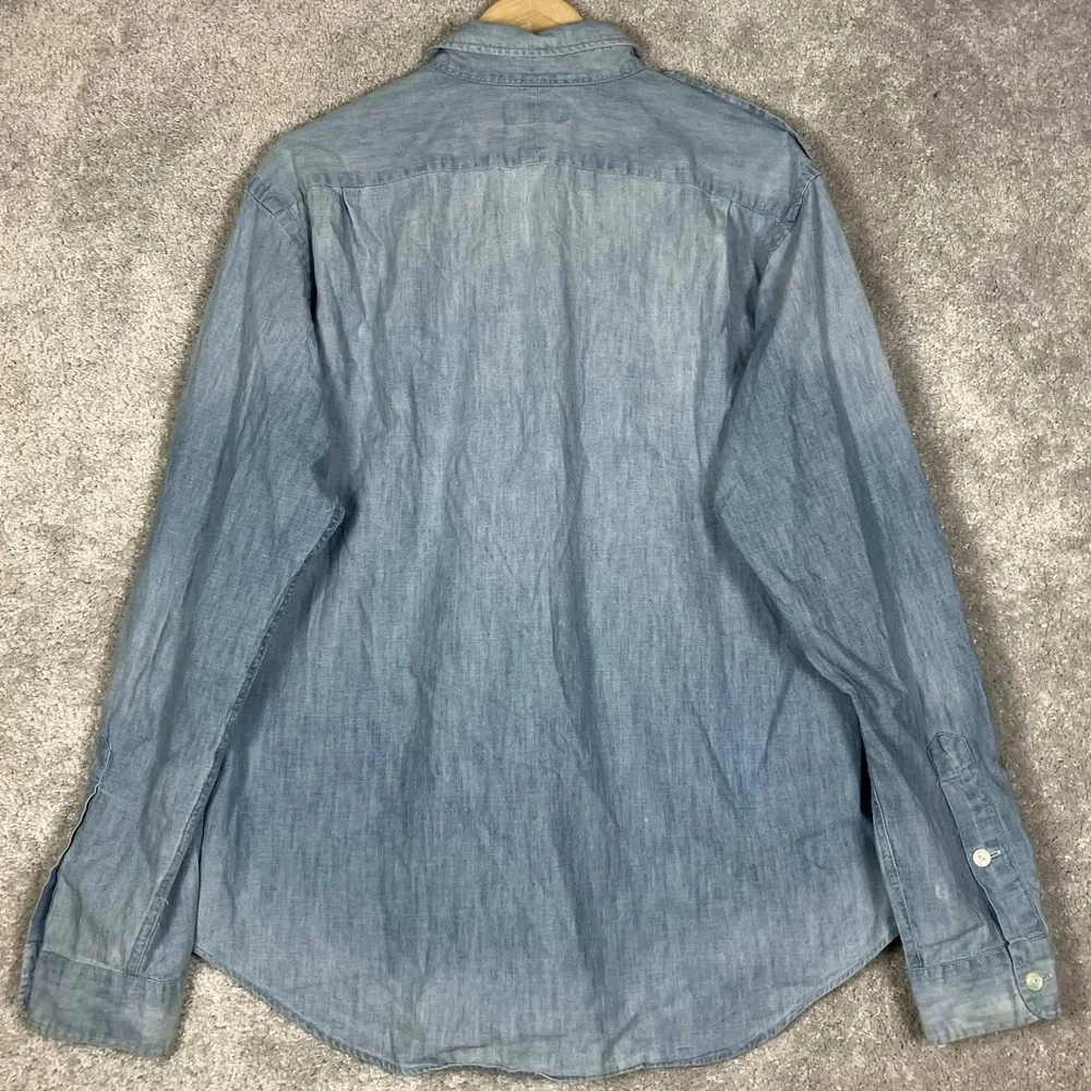 VTG Polo Ralph Lauren Chambray Shirt Mens XL Blue Long Sleeve Utility Workwear